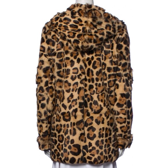 DESIGNER RTA ANIMAL PRINT RABBIT FUR HOODED LONG SLEEVE MIDI LENGTH SIZE XSMALL - Picture 4 of 16